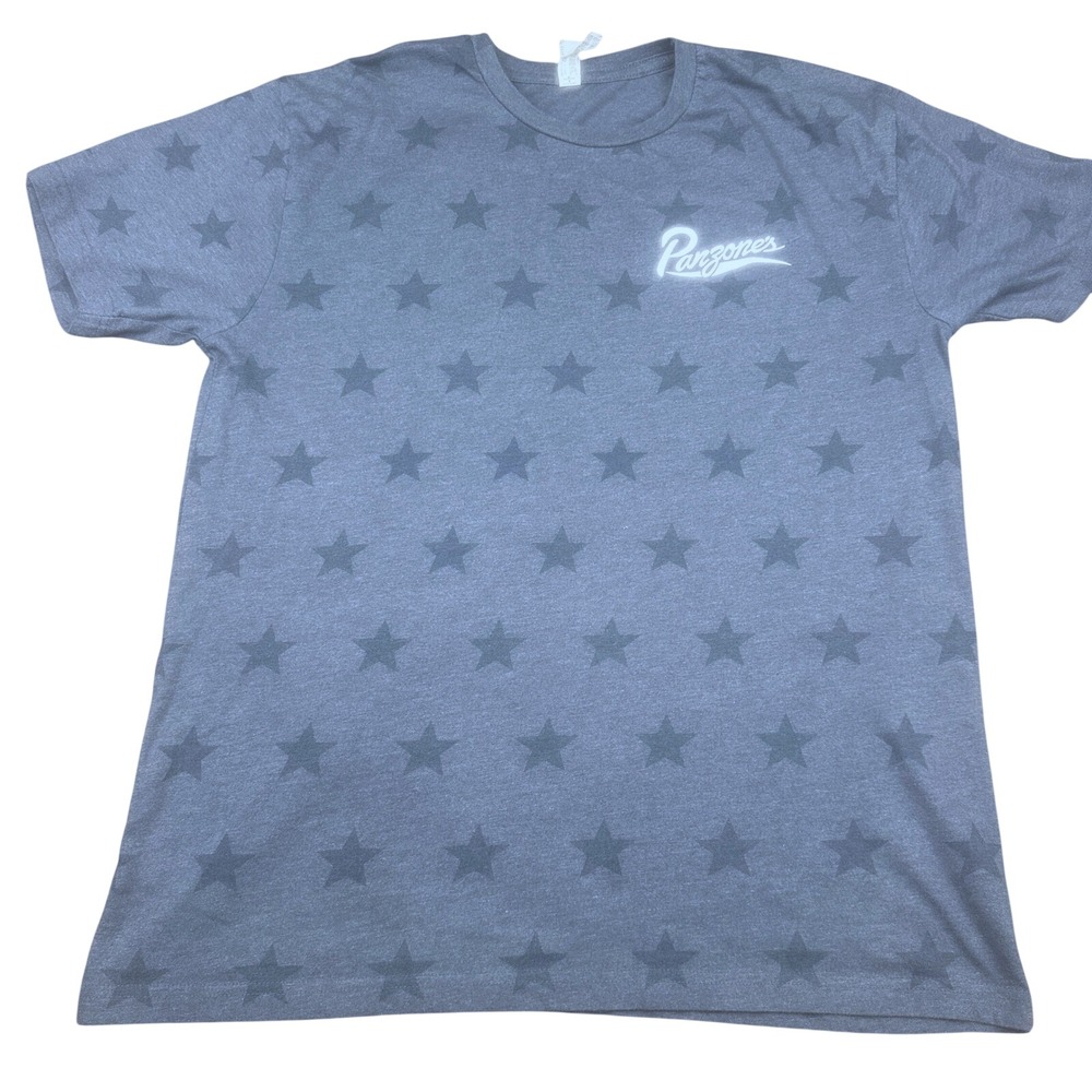 Panzone's Mens Pizza Flag Star Print T-Shirt Large Gray Blue Long‎ Beach Island